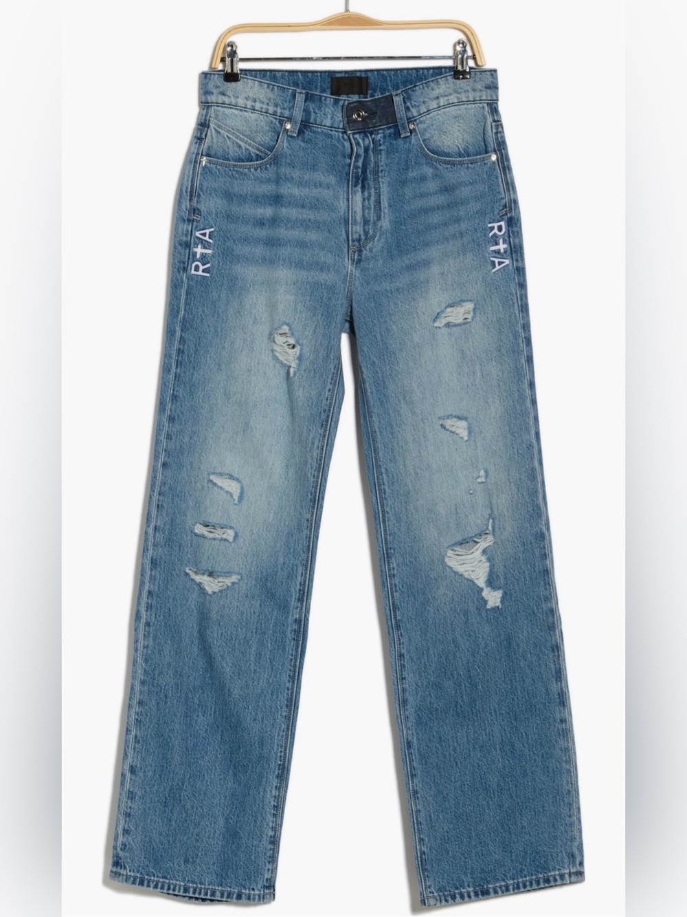 RtA Jonas Distressed Straight-Leg Jeans in Medium Blue